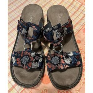 Rieker Sandals Regina 85 Blue Pink White Floral Comfort Women's Size 38/US 7.5‎